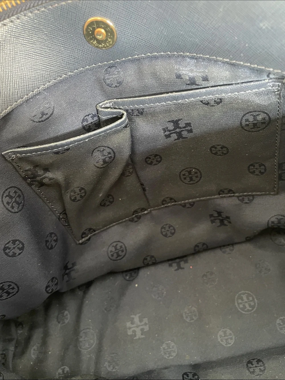 Tory Burch Quilted Navy Leather Top-Handle Satchel with Gold Hardware